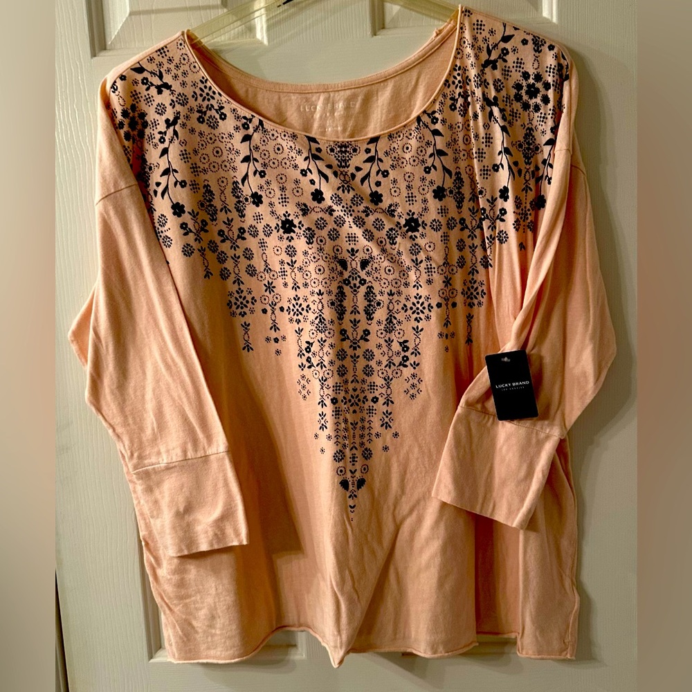 Lucky Brand algodon cotton scoop neck top with 3/4 sleeve XL NWT